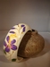 armband van hout, wit met bloemenprint paars 