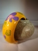 armband van hout, geel met bloemenprint 