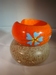 armband van hout, oranje met bloemenprint 