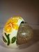armband van hout, wit met bloemenprint geel 