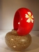 armband van hout, rood met bloemenprint 